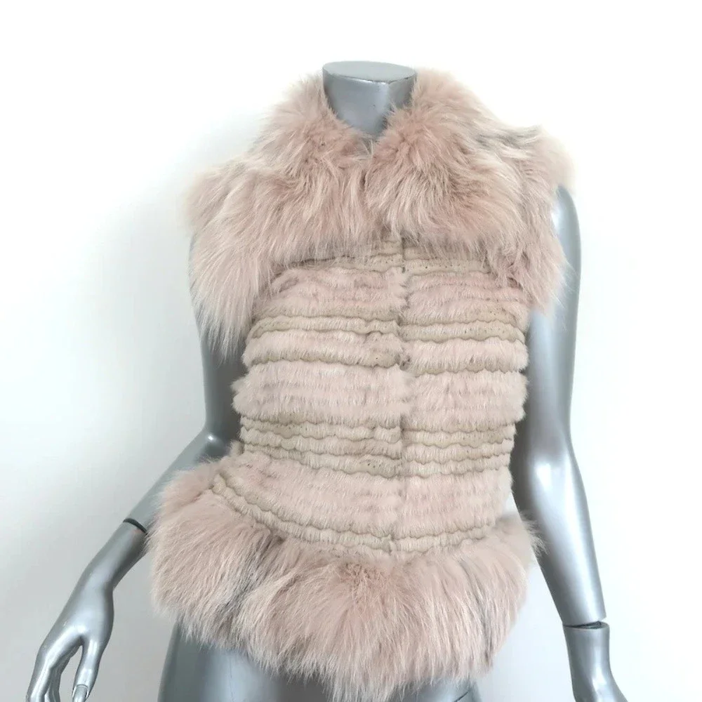 Christian Dior Fur Vest with Scalloped Suede Trim Blush Size US 4 - Picture 1 of 7